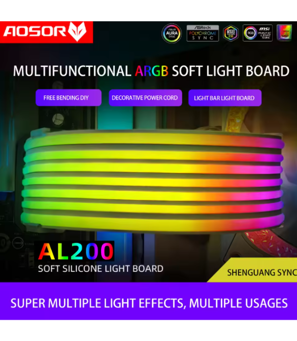 AL260/AL300 Neon Light Board ARGB Extension Cable for 3x8PIN GPU/24PIN Motherboard Bar 5V 3PIN ARGB Sync Flexible LED Strip - Black