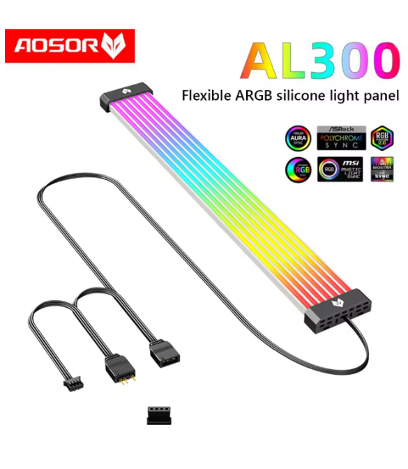 AL260/AL300 Neon Light Board ARGB Extension Cable for 3x8PIN GPU/24PIN Motherboard Bar 5V 3PIN ARGB Sync Flexible LED Strip - Black