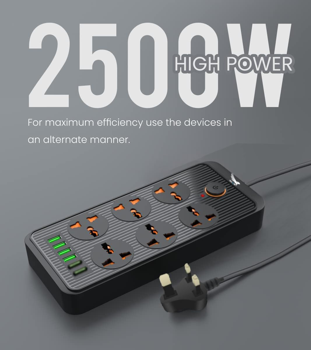 Draxon Multi Plug Extension Cord Socket 6 Way Electrical Outlet Extend ...