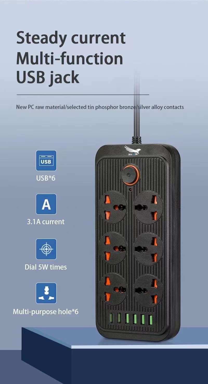 Draxon Multi Plug Extension Cord Socket 6 Way Electrical Outlet Extend ...