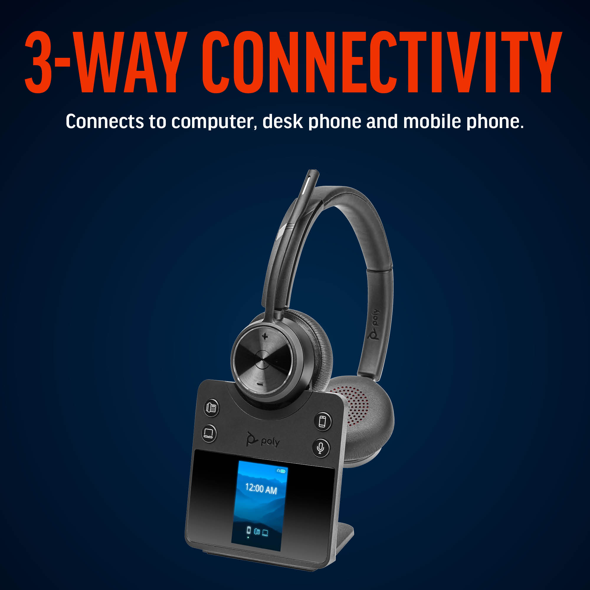 HP Poly Savi 7420 DECT Wireless On-Ear Active Noise Cancelling Headset with Stand