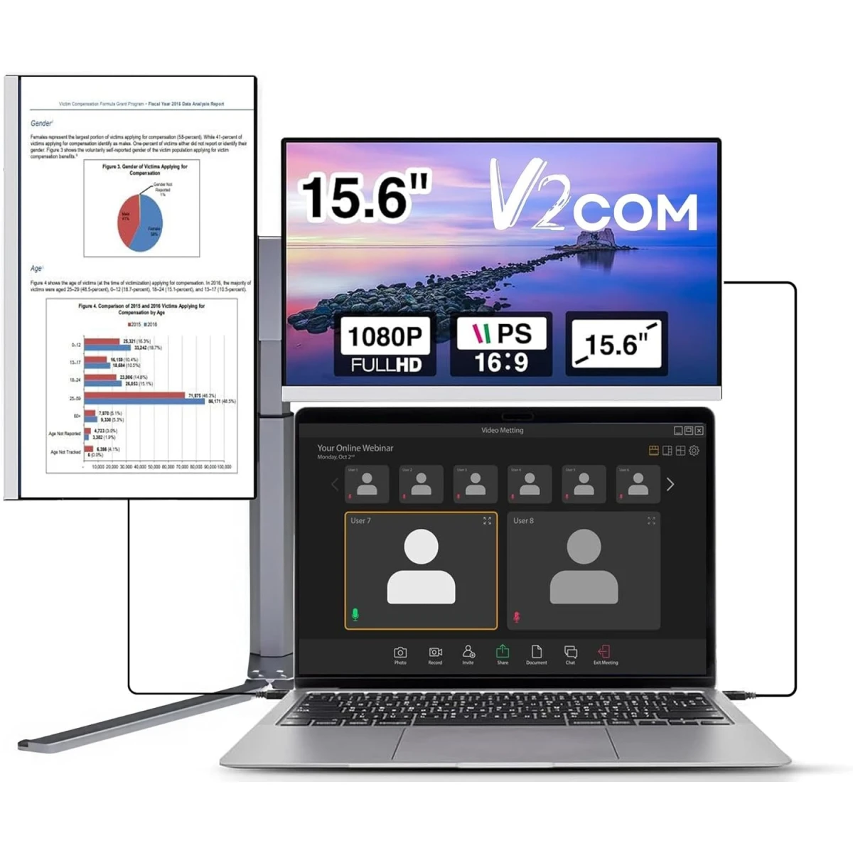 V2COM Z2 15.6'' FHD Portable Triple Monitor for Laptops