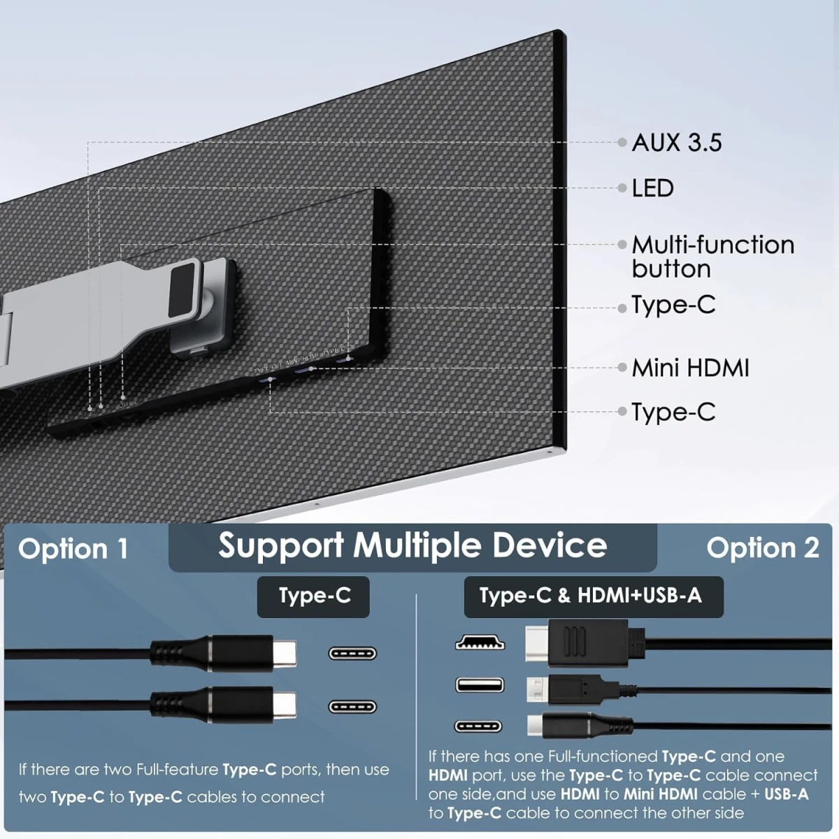 V2COM Z2 15.6'' FHD Portable Triple Monitor for Laptops