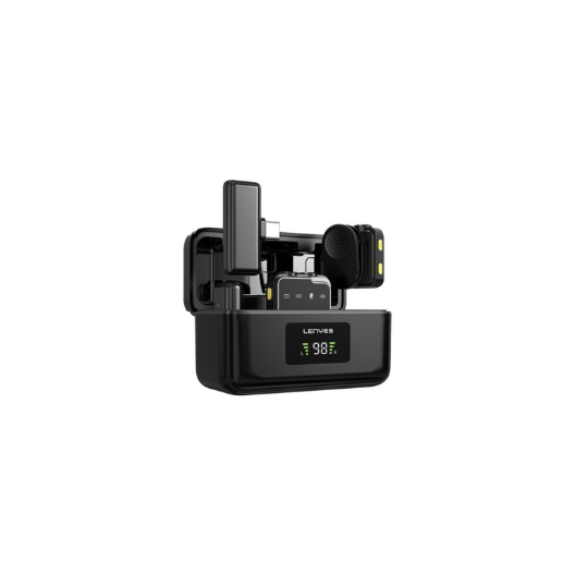 LENYES LM205 2in1 Wireless Lavalier Microphone with Type-C Charging Port Artificial Intelligence Noise Cancellation Type-C and Lightning Connector - Black