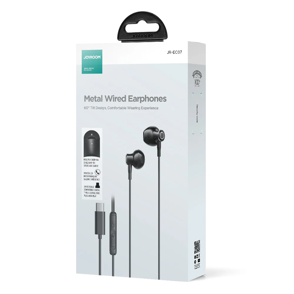 Joyroom JR-EC07 Type-C Half In-Ear Wired Earphones - Black