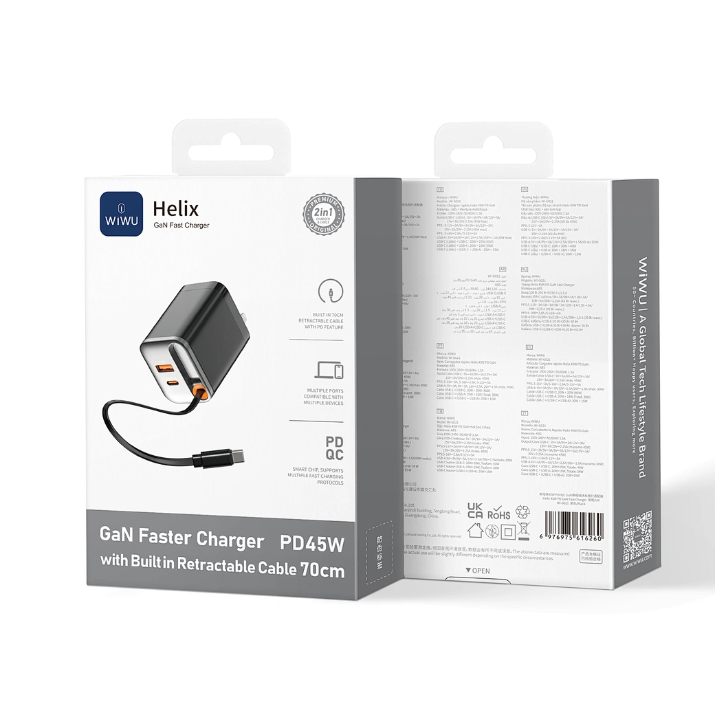 WIWU 45W Helix GaN Fast Charger - Black