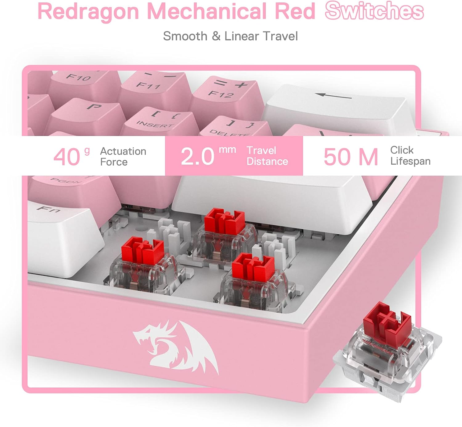 Redragon K617 FIZZ RGB Wired Mechanical Gaming Keyboard (R-SW) - White/Pink