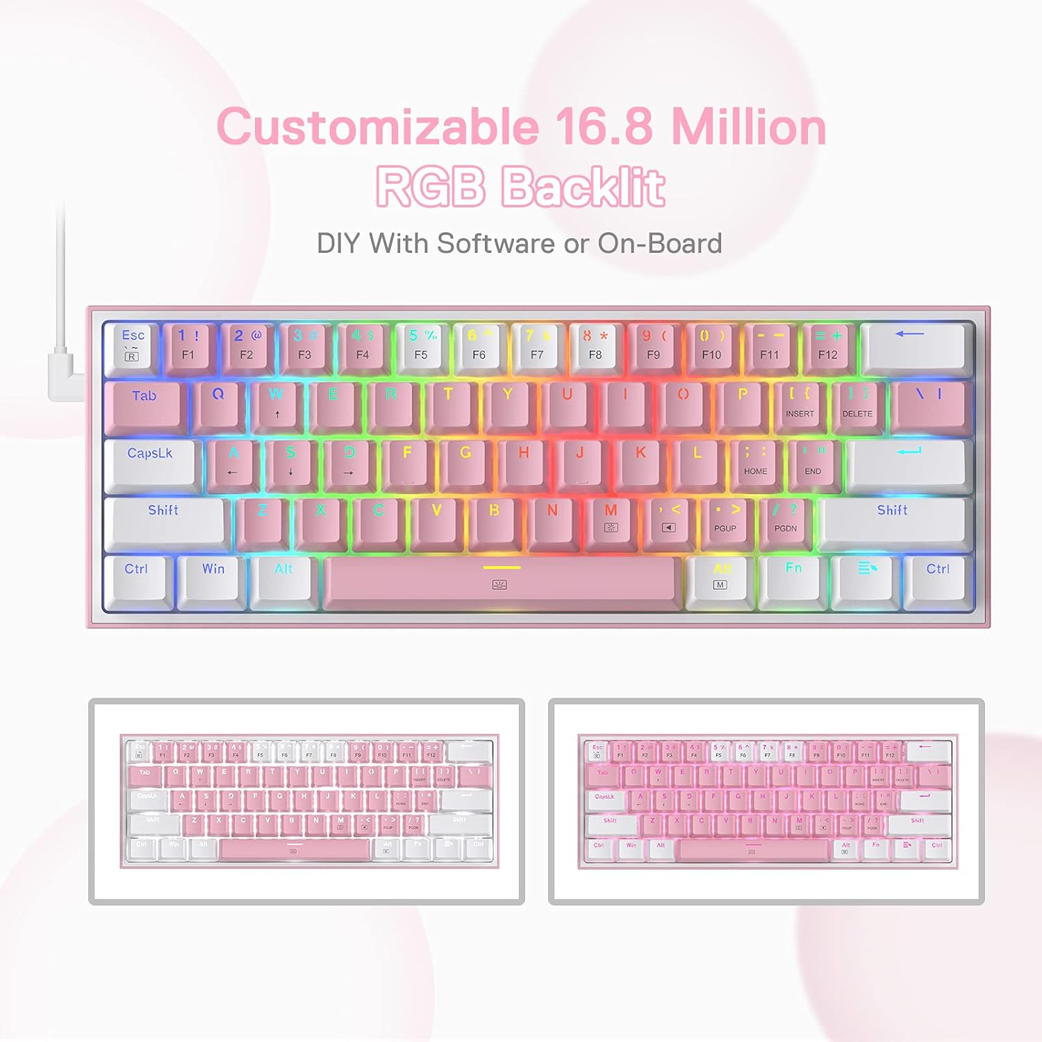 Redragon K617 FIZZ RGB Wired Mechanical Gaming Keyboard (R-SW) - White/Pink