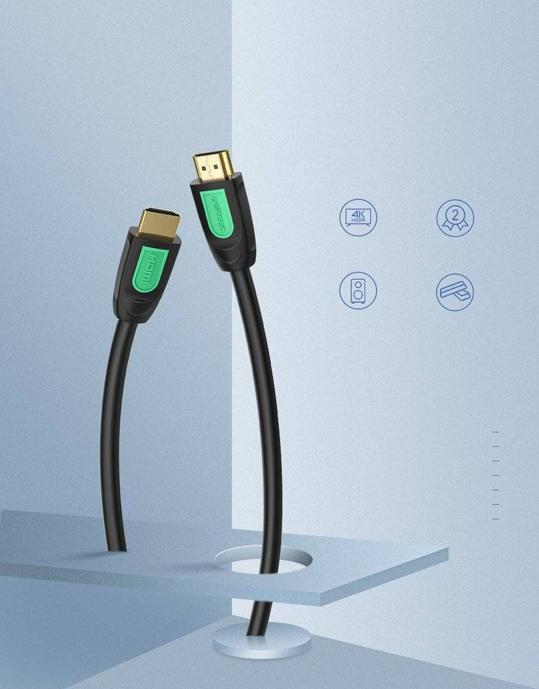 UGREEN HD101 HDMI Round Cable 3m  4K@60Hz  HDMI 2.0 (Yellow/Black)