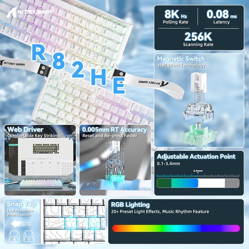 ATTACK SHARK R82 HE WIRD MAGNITC SWITCH KEYBORAD White Contours