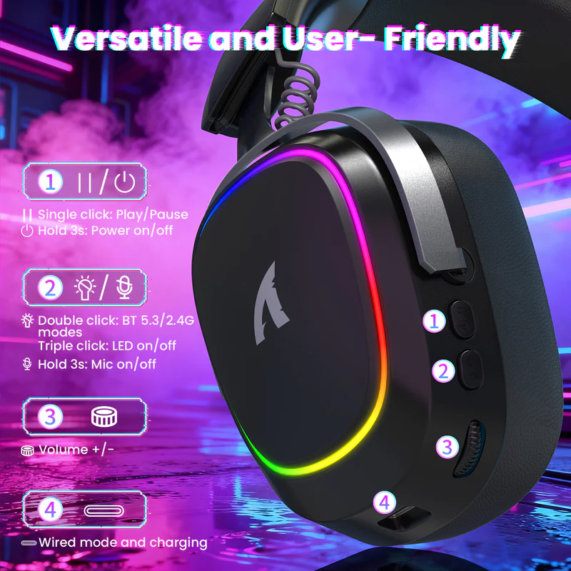 Attack Shark G800 Wireless RGB Gaming Headset - Black