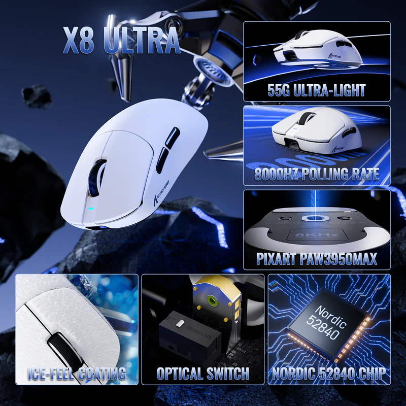 ATTACK SHARK X8 SE Wireless Gaming Mouse - White