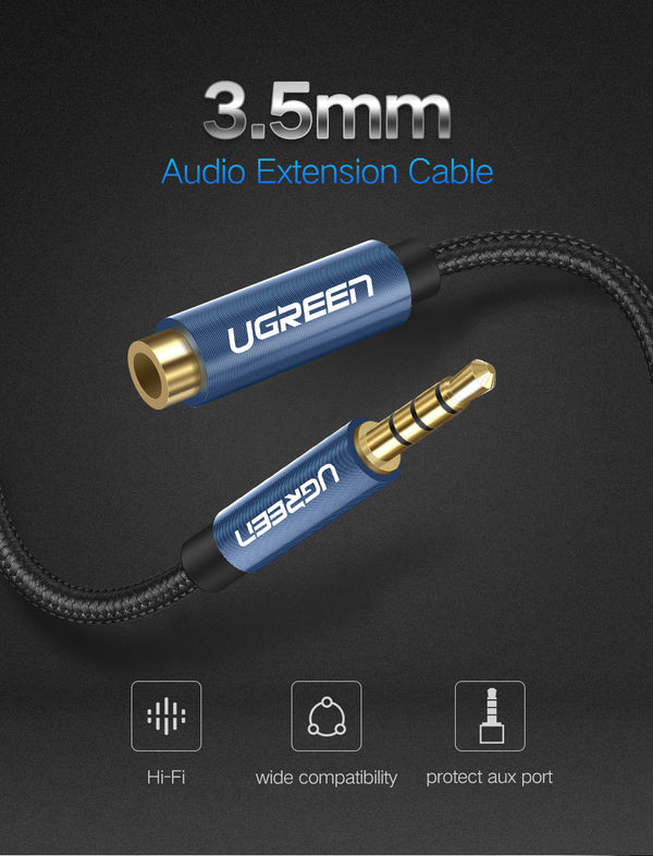 UGREEN 3.5mm Male to 3.5mm Female Extension Braid (Black)