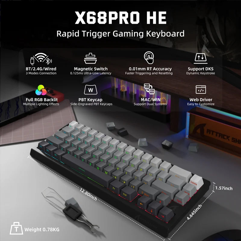 Attack Shark X68 Pro HE Tri-Mode Keyboard - Moonlit night line