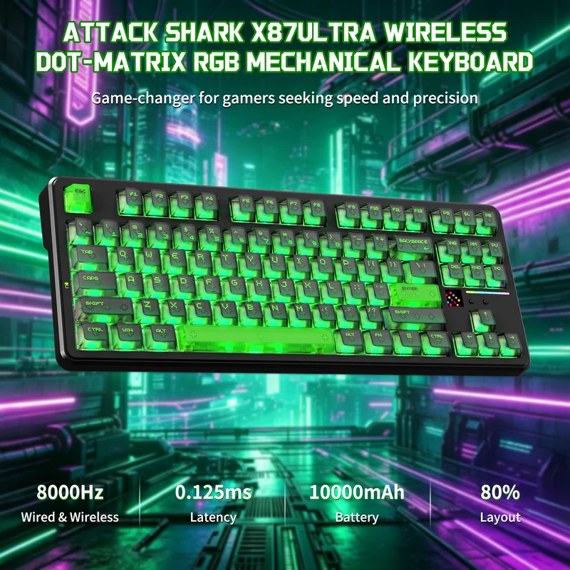 ATTACK SHARK X87 ULTRA Wireless Mechanical Keyboard With 8K Wireless Receiver (Shadow Jade)
