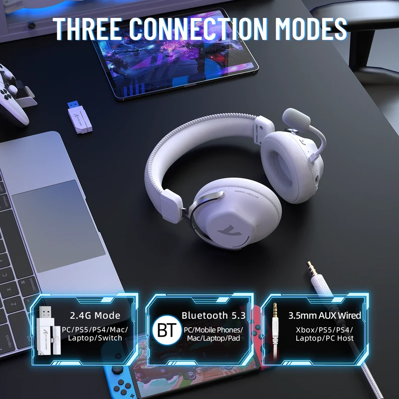 ATTACK SHARK L50 TRI-MODE HEADSET - WHITE