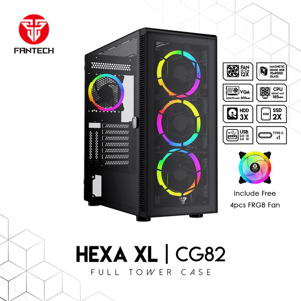 FANTECH HEXA XL CG82 RGB FAN FULL TOWER CASE BLACK