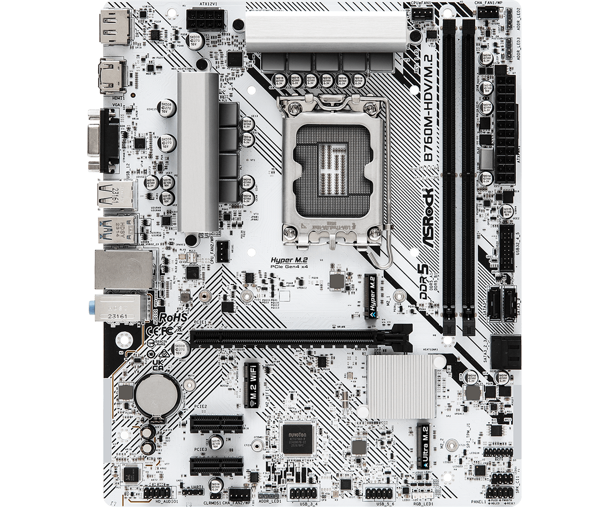 Asrock B760M-HDV/M.2 DDR5 Micro-ATX LGA 1700 DDR5 Motherboard - White