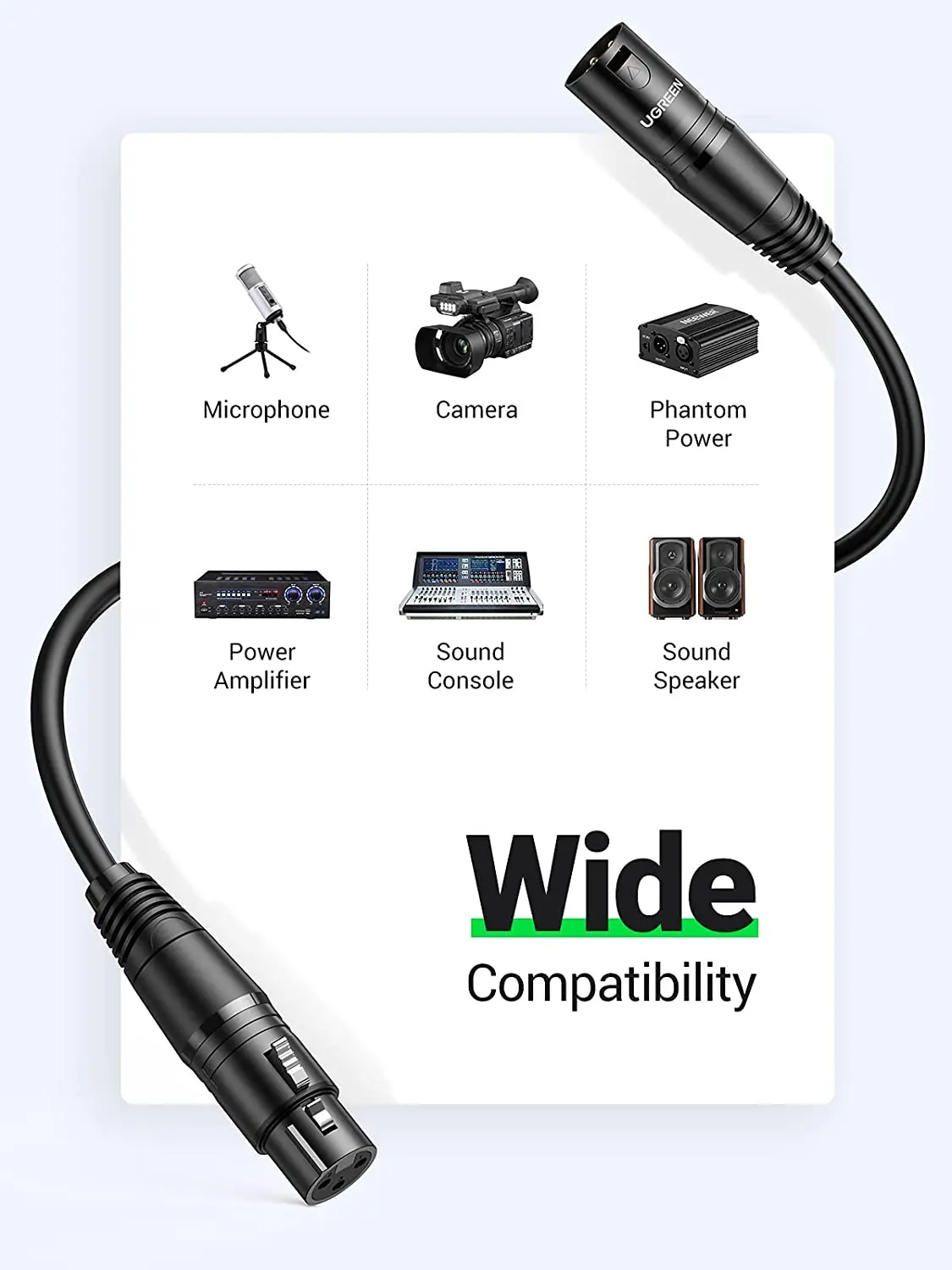 UGREEN XLR Male to Female Microphone Extension Audio Cable 2m (Black)