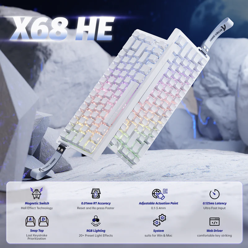 ATTACK SHARK X68 HE  MAGNITC SWITCH KEYBORAD White Contours