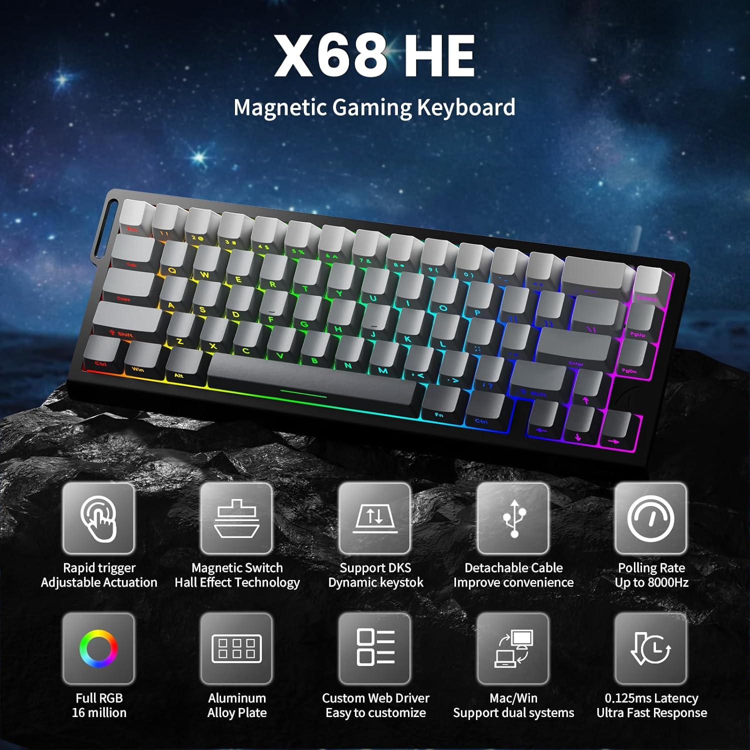 ATTACK SHARK X68 HE  MAGNITC SWITCH KEYBORAD MOONLIT NIGHT