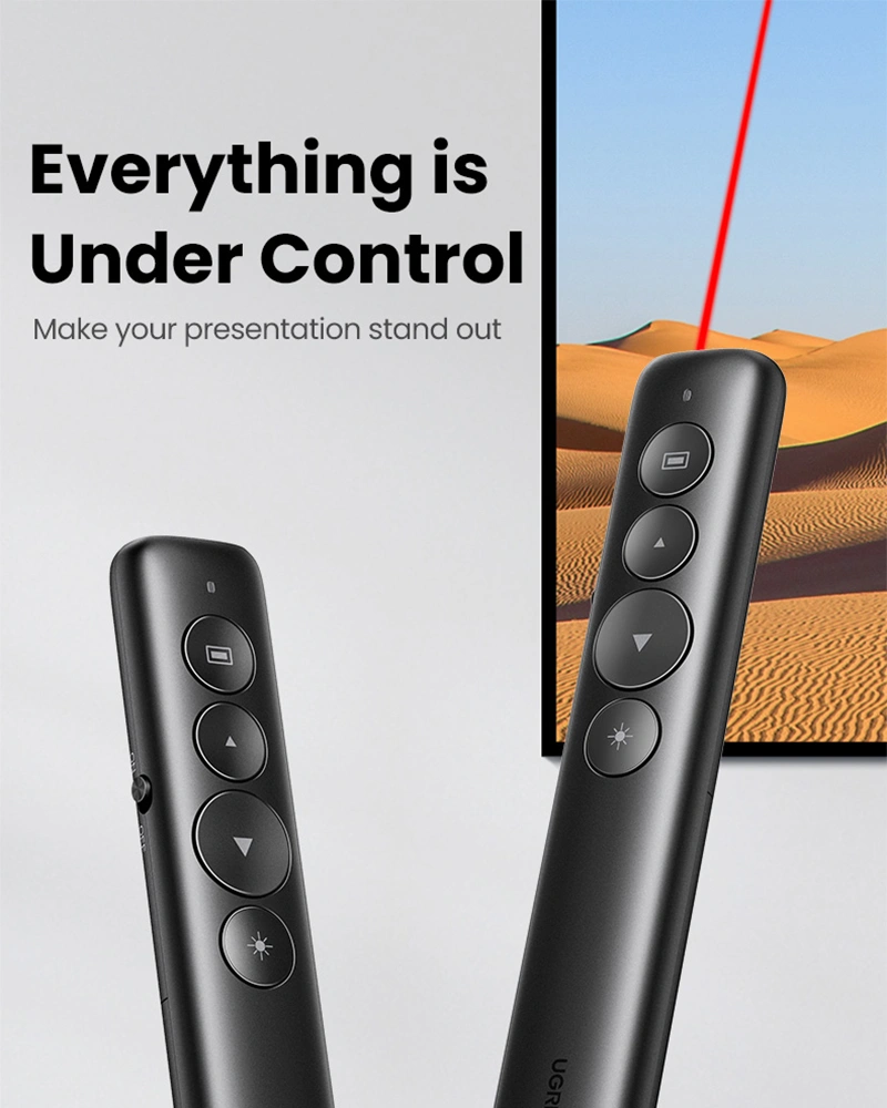 UGREEN Wireless Presenter With a AAA battery  *Control distance: 100 meters; *Laser distance: >200 meters;