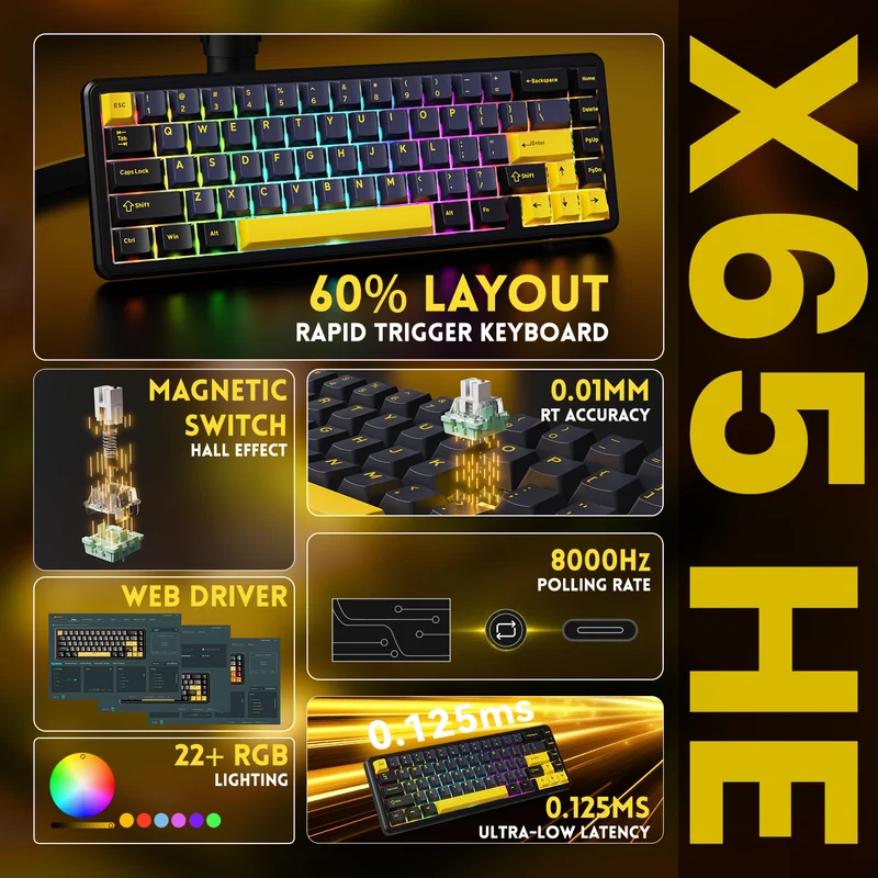 Attack Shark X65HE Wired RGB Mechanical Keyboard Magnetic Switch - Starry Black