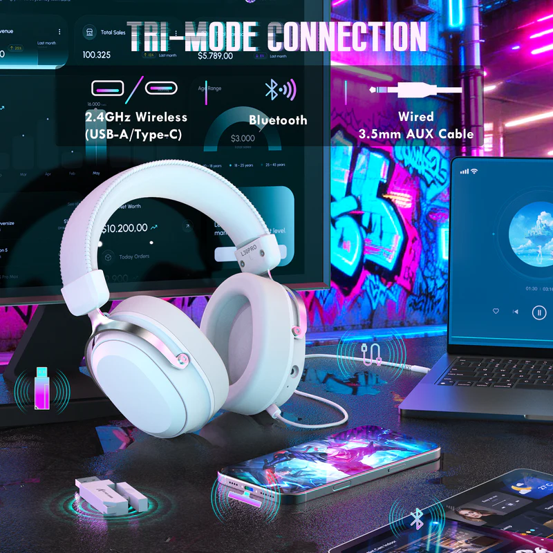 Attack Shark L30Pro Wireless Gaming Headset - Silver White