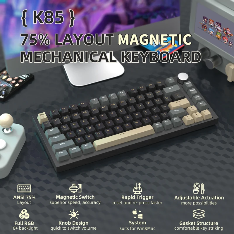 ATTACK SHARK K85 Rapid Trigger Wired Keyboard Magnetic Switch Starry Black