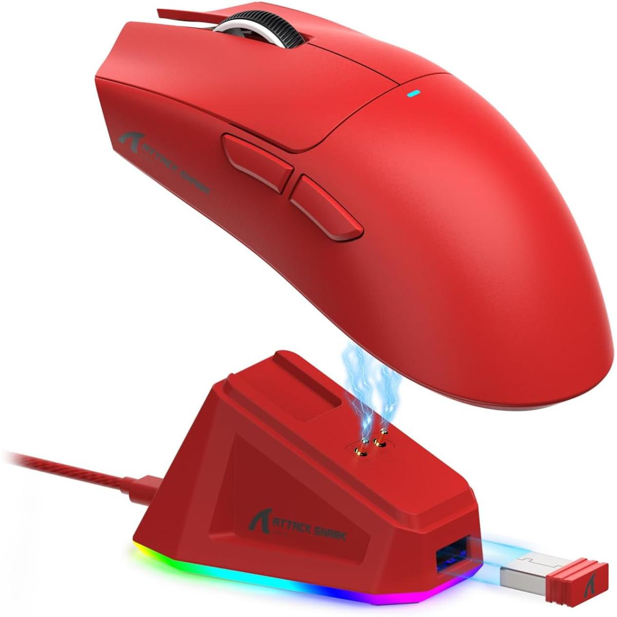 ATTACK SHARK X11 Wireless Gaming Mouse with Charging Dock - Red