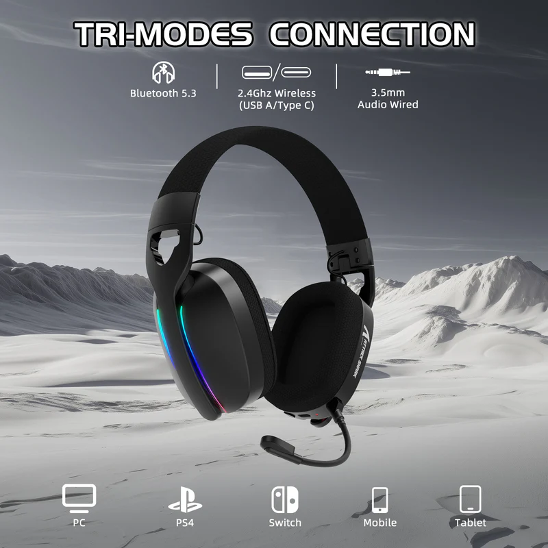ATTACK SHARK L90 Foldable RGB Ultra-Light Tri-Mode Gaming Headset / Black