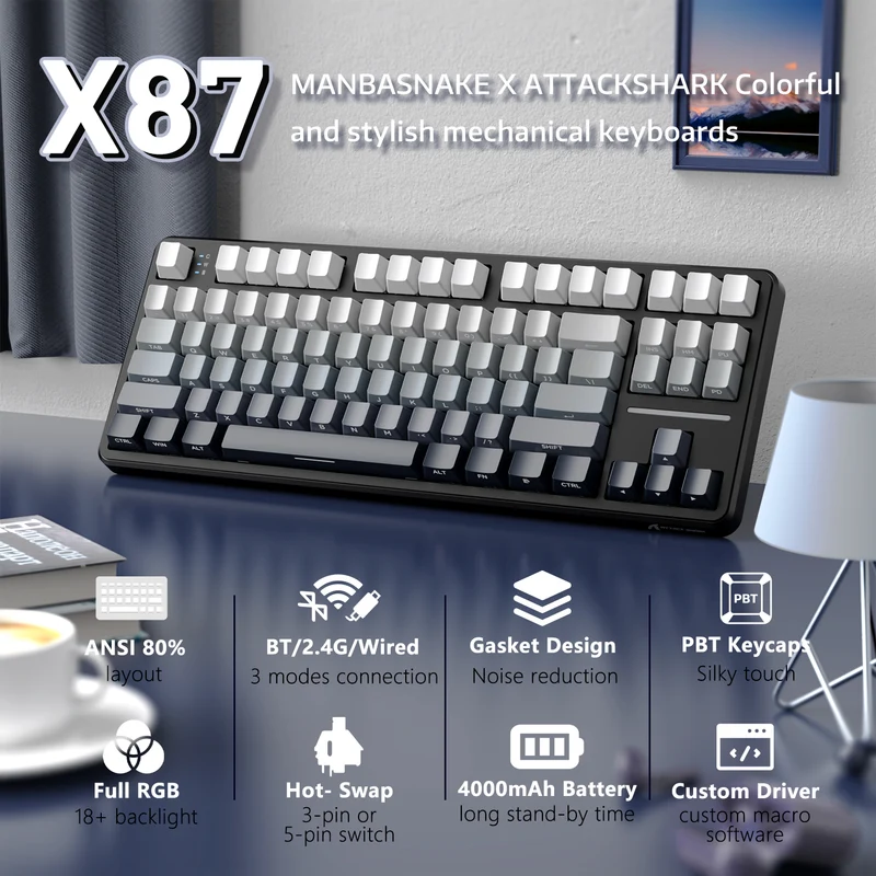 ATTACK SHARK X87 RGB Wireless Keyboard – Strawberry Linear Switch | Moonlit Night