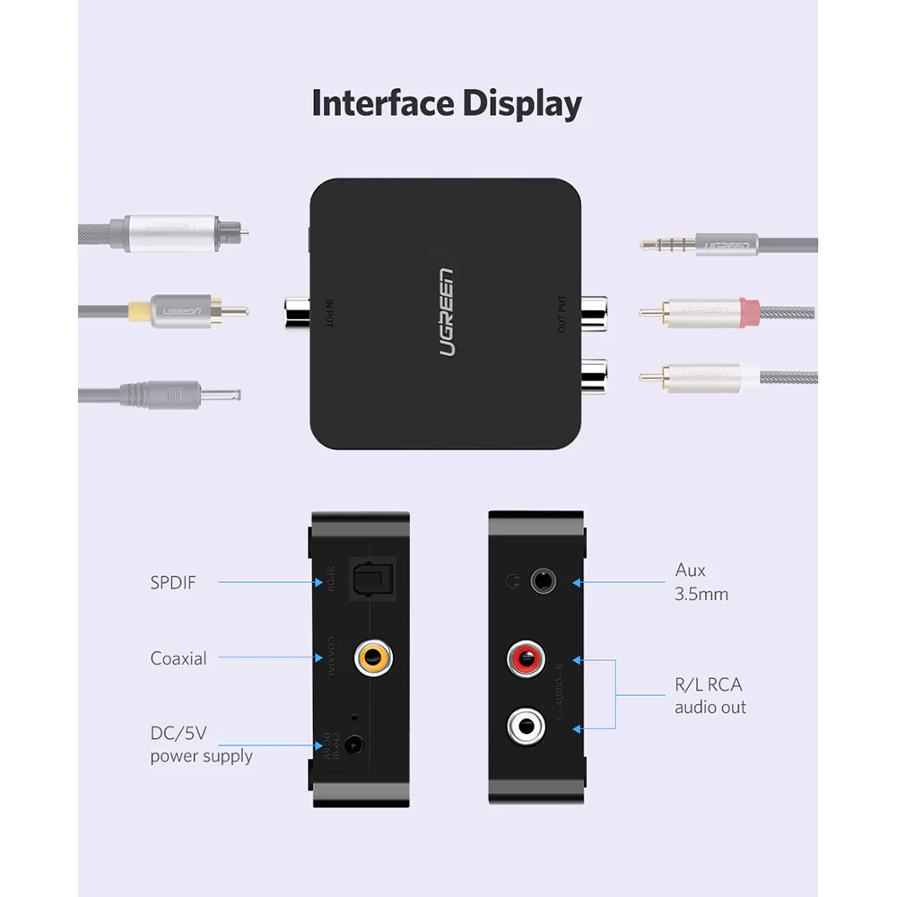 UGREEN Digital to Analog Audio Converter with USB-A to DC 5V Cable