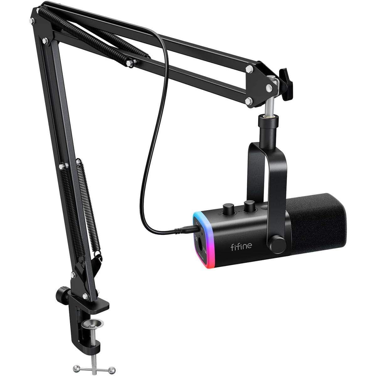 FIFINE AM8T USB/XLR Dynamic Microphone Kit with Boom Arm Stand - Black