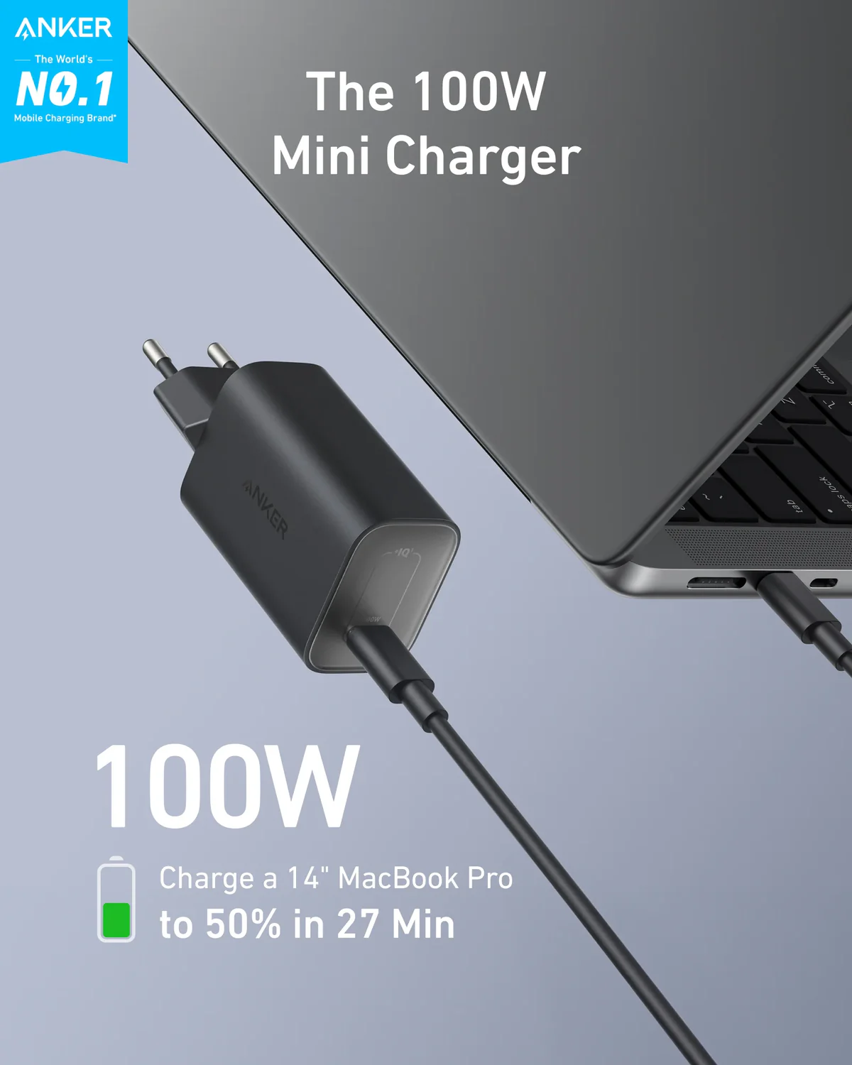 Anker Nano Charger ( 100W with 6ft 5A C-C cable) 1C Black