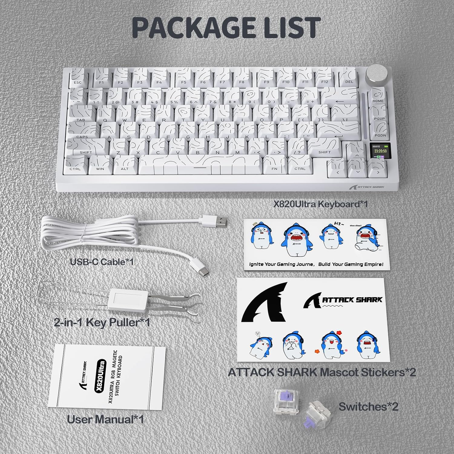 ATTACK SHARK X820Ultra Tri-mode Gasket Shark Switch Mechanical Keyboard - White Contour