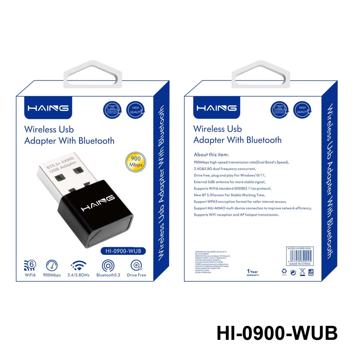 HAING HI-0900-WUB Wirelee Usb Adapter With Bluetooth USB Adapter