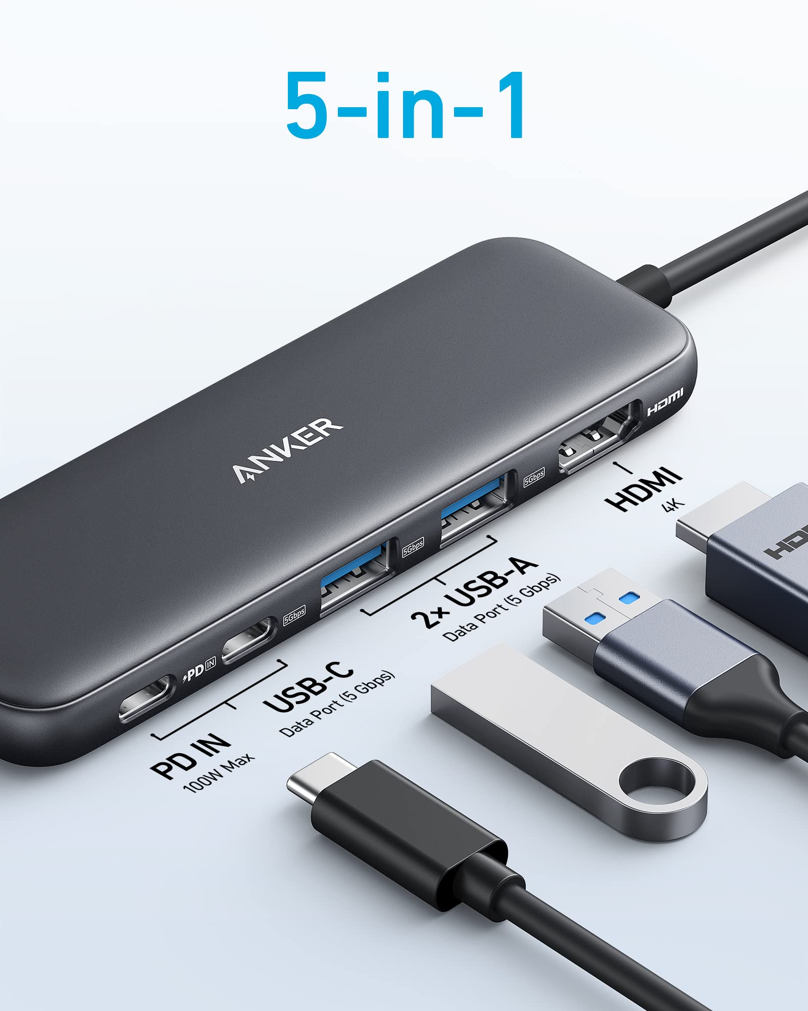 Anker A8355H11 332 USB-C Hub (5-in-1) Black