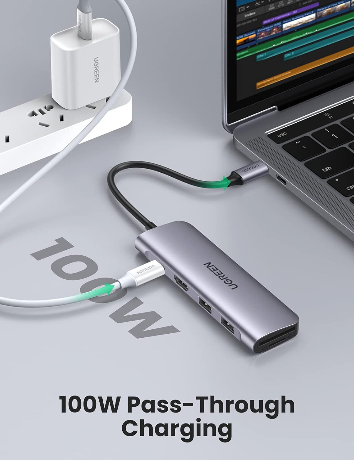 UGREEN CM195 USB-C to 2 Ports USB3.0-A Hub + HDMI + TF/SD with PD Power Supply (Space Gray)