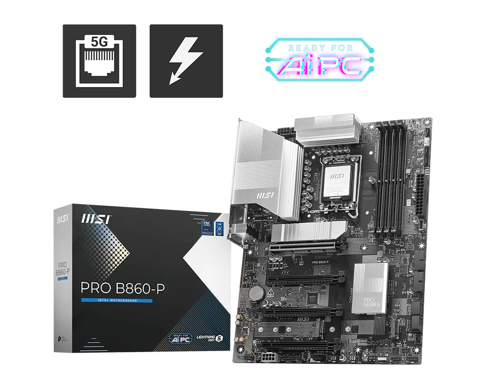 MSI PRO B860-P Intel (Series 2), LGA 1851/DDR5/PCIe 5.0/3xM.2 - ATX Gaming MOTHERBOARD MSI PRO B860-P Intel (Series 2), LGA 1851/DDR5/PCIe 5.0/3xM.2 - ATX Gaming MOTHERBOARD