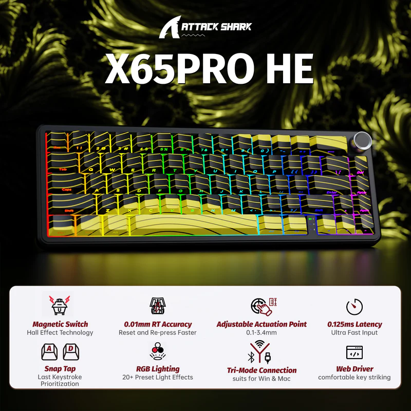 ATTACK SHARK X65 PRO HE MAGNETIC SWITCH KEYBORAD BLACK YALLOW