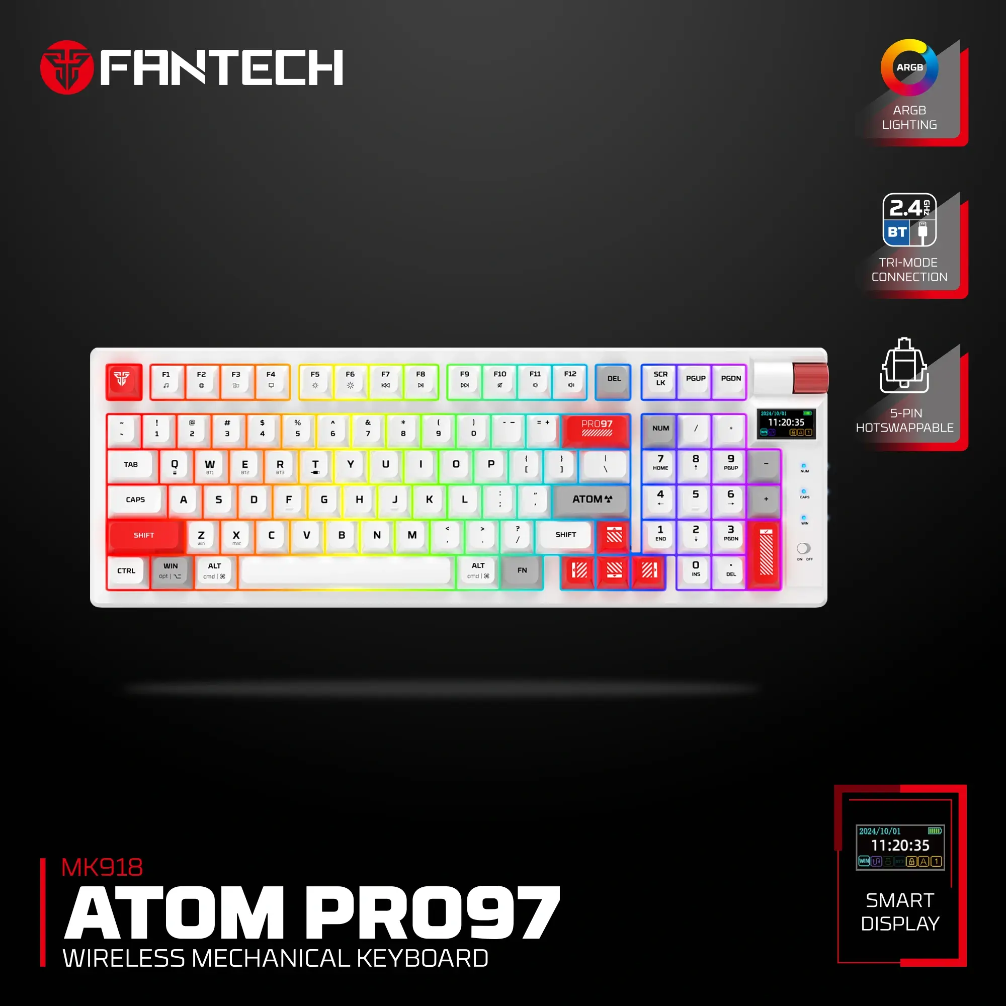 FANTECH ATOM PRO MK918 Mechanical Keyboard – White (Blue Switch)