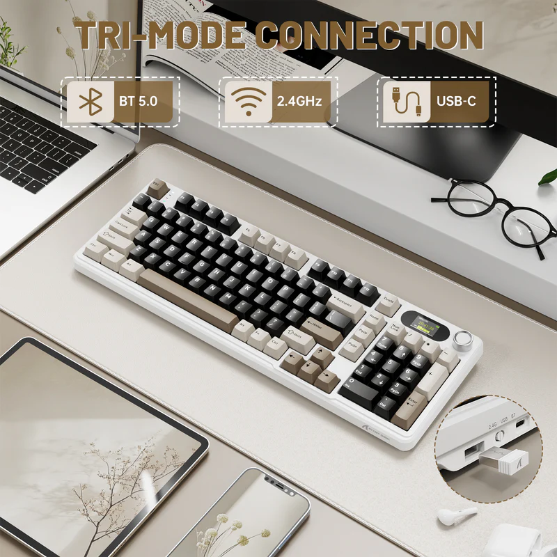 ATTACK SHARK X98 PRO Bluetooth & 2.4G Wireless & Wired KEYBOARD CHEES WHITE - BLUEBERRY SWITCH