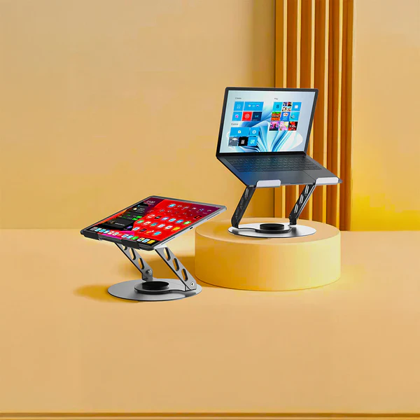 Lenyes CR190 Laptop Stand – 360° Rotating & Foldable (Silver)