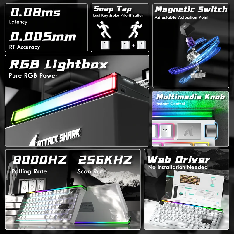 ATTACK SHARK R85 HE WIRD MAGNETIC SWITCH KEYBOARD WHITE