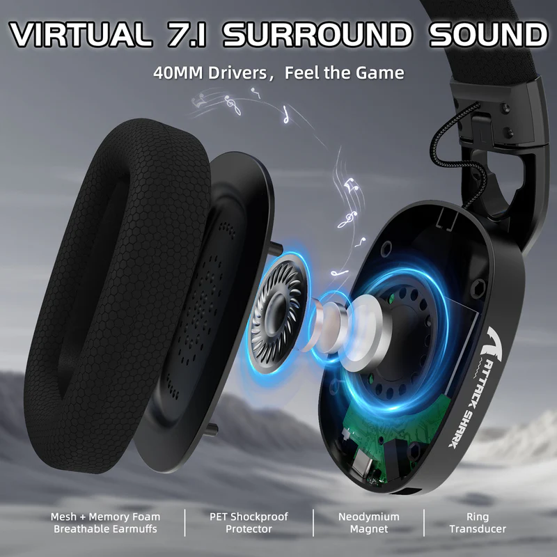 ATTACK SHARK L90 Foldable RGB Ultra-Light Tri-Mode Gaming Headset / Black
