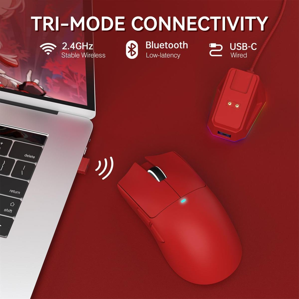ATTACK SHARK X11 Wireless Gaming Mouse with Charging Dock - Red