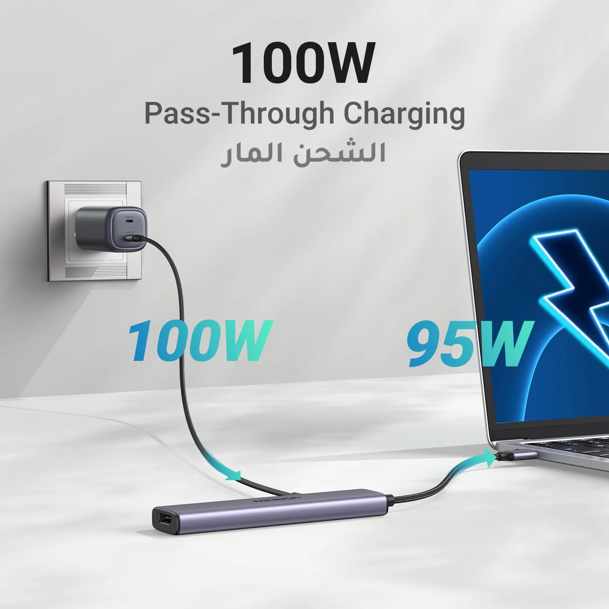 UGREEN 5-in-1 USB-C To HDMI HDMI 4K@30Hz + 3*USB 3.0 A+PD Power Converter creamy Purple