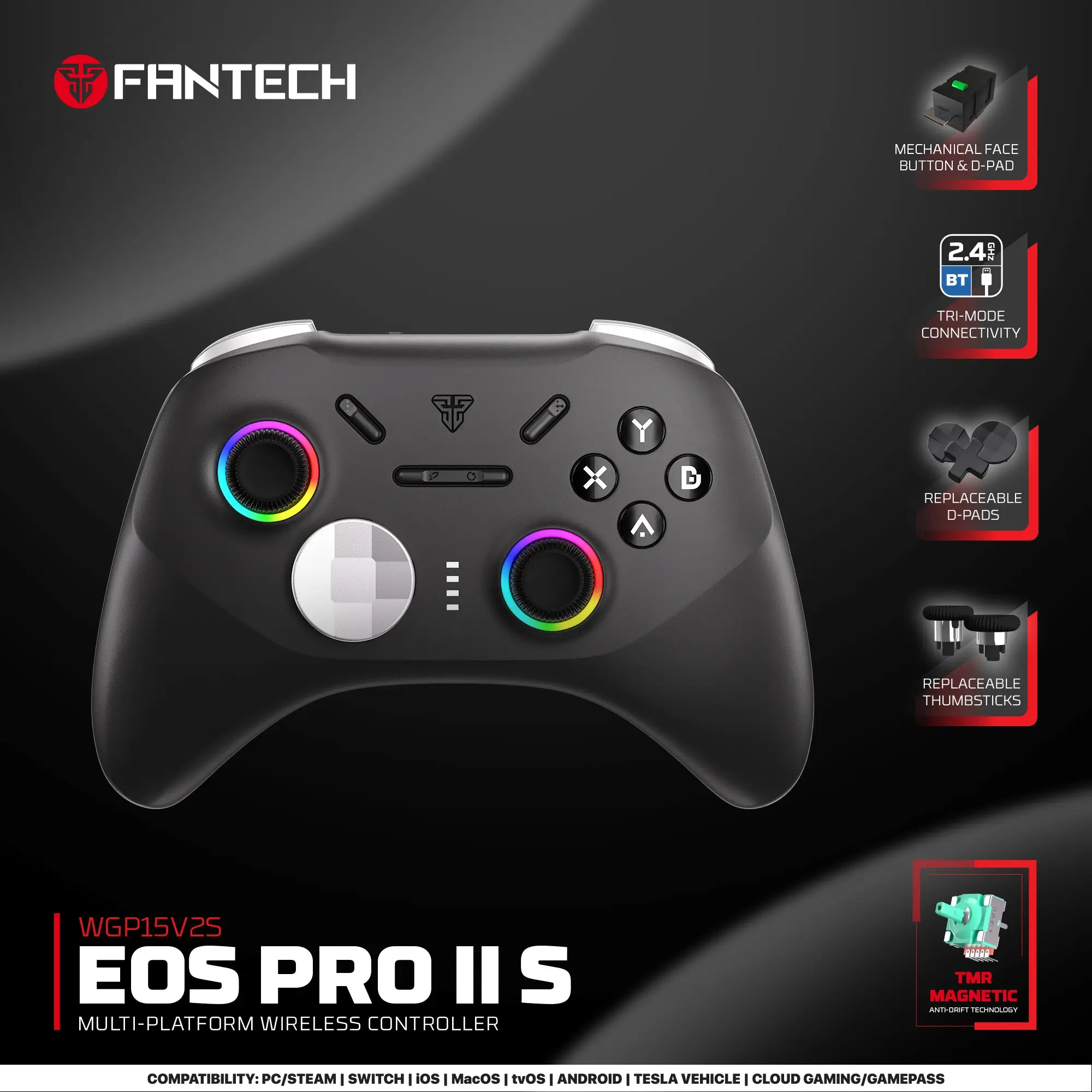 FANTECH WGP15V2S EOS PRO II S WIRELESS CONTROLLER ORION BLACK