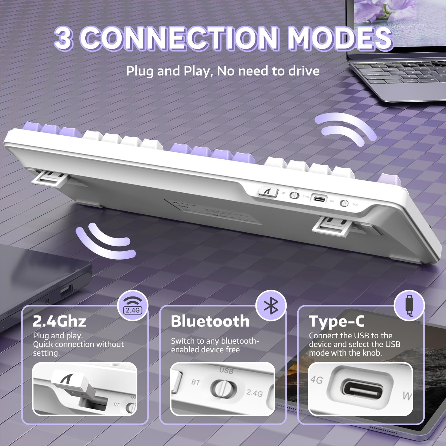 ATTACK SHARK X87 KEY RGB KEYBOARD TRI MODE TWILIGHT PURPLE KEYBOARD